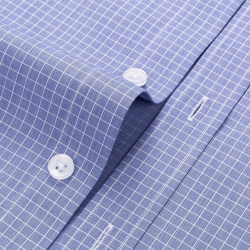 Official Formal Pure Cotton Iron Free Square Collar Business Men Plaid Shirts Long Sleeve Anti Wrinkle