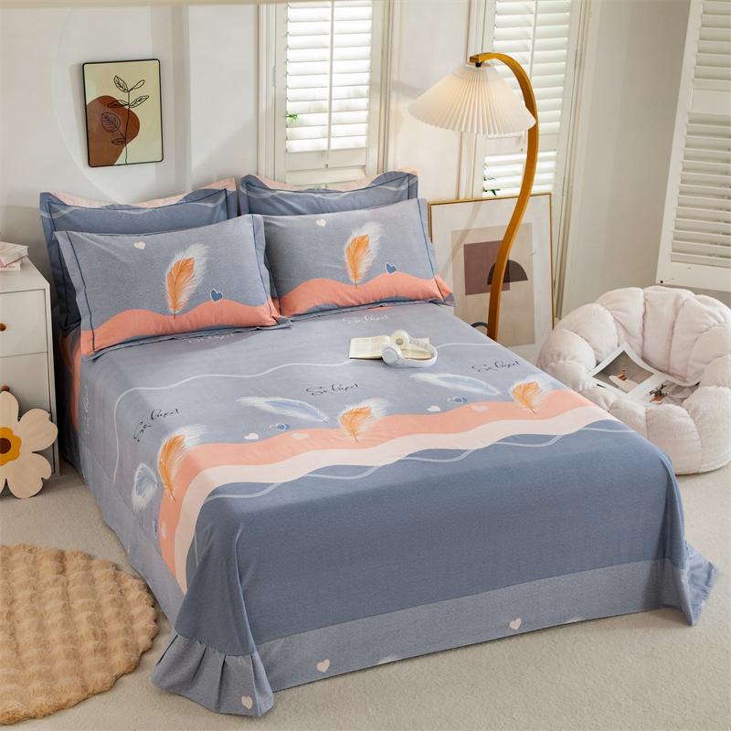 Simple Geometric Pattern Bed Sheet Set 100% Cotton Skin Friendly Flat Sheets with Pillowcase Thickened Queen Size Bedding Set