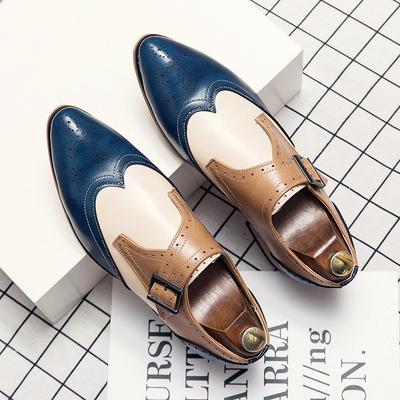 Leather Shoes Men's Large Size Color Matching Dress British Brock Carved Pointed Business Men's Shoes Lace-up Men's Leather Shoes Men's