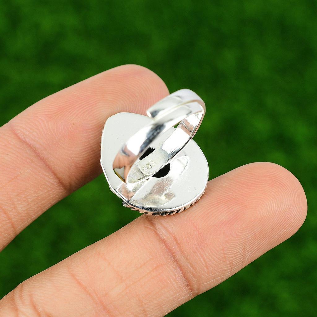 Sterling Silver Pear Sacral Chakra Black Tiger's Eye Stone Statement Mother Ring