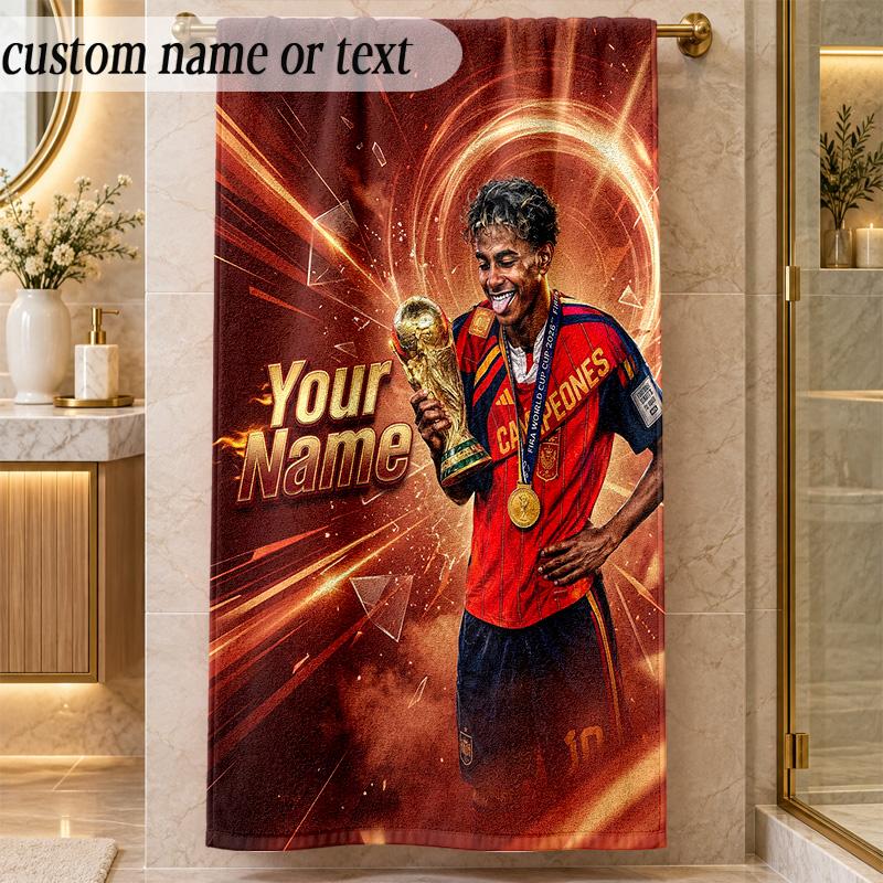 Beach TowelLamine Yamal Custom Name Text Personalized Soft Towel for Beach Pool Indoor Home Decor Gift