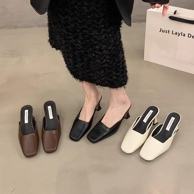 Slippers Wear Women's High-heeled Bag Head and Half Thick-heeled Temperament, Not Tired Feet, New Shoes In Spring and Summer 2025, Light-mouth Si