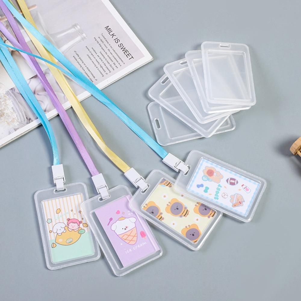 New Plastic Card Sleeves with Lanyard Transparent ID Card Protective Film Student ID Card Holder
