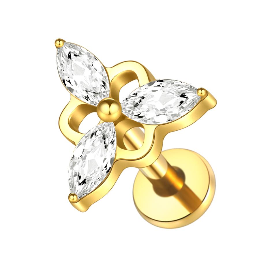 1PC G23 Titanium 16G Marquise Lotus CZ Flower Flat Back Stud Labret Tragus Helix Cartilage Conch Earring Piercings Sexy Jewelry
