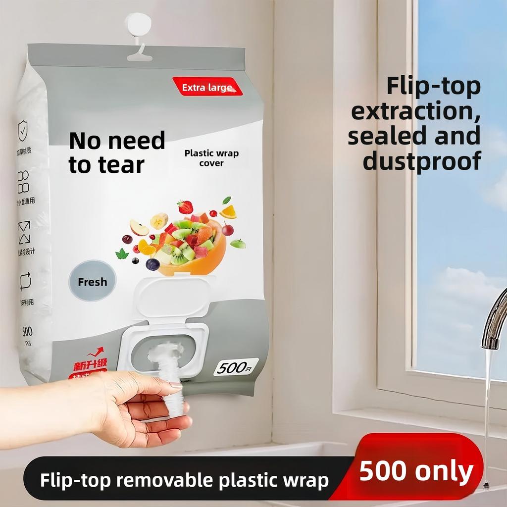 Removable Plastic Wrap Set for Sealing and Preserving Food in The Refrigerator, As Well As A Set of Disposable Bowls and Plates for Use.
