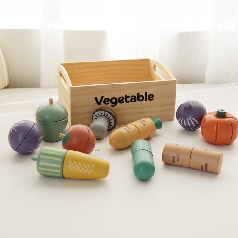 Children's wooden fruits and vegetables, joyful play at home toys, wooden simulation kitchen toys, cooking food Girls