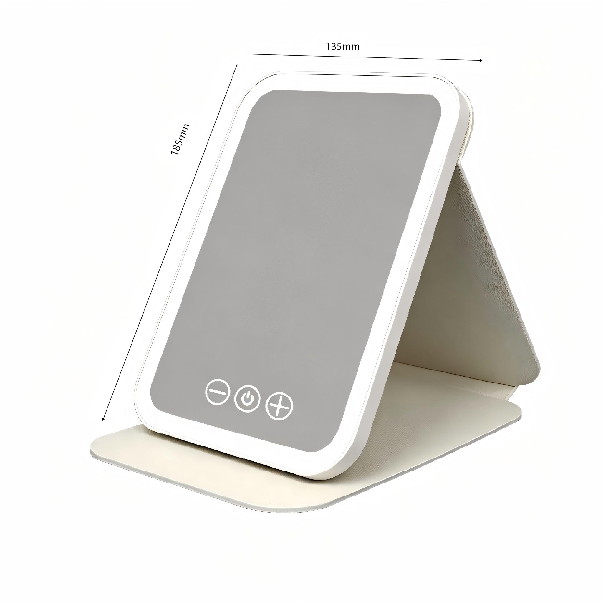 USB Rechargeable Vanity Mirror with Touch Screen, 3 Color LED Lights & Dimming, Portable Folding Makeup Mirror for Home & Travel белый