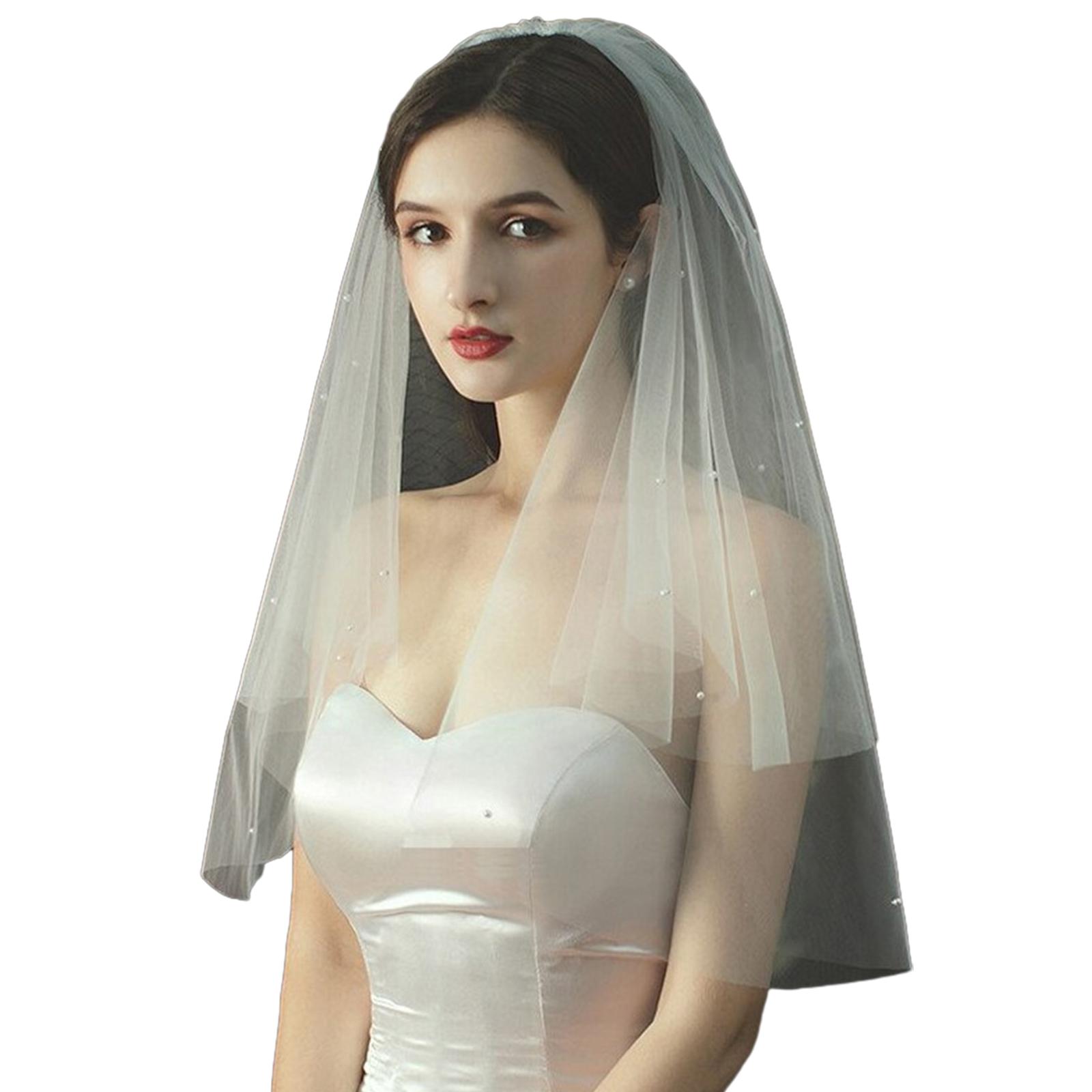 

Свадебная фата Невеста Расшитый тюль Жемчуг Простая Короткая Девичник Девичник Фата Невесты Девичник Головной платок белый