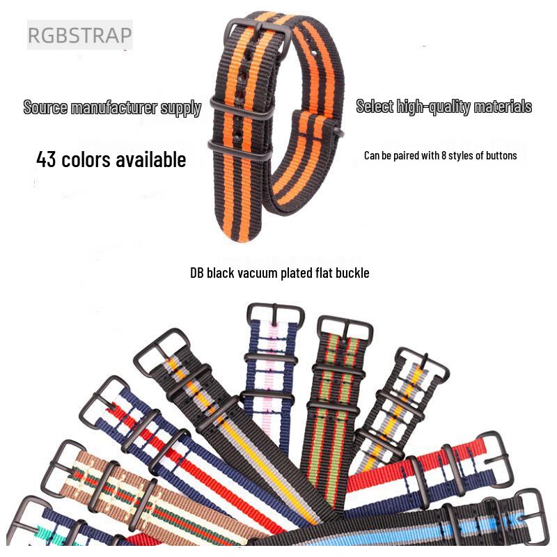 Black Nylon & Canvas Watch Strap with Vacuum-Plated Buckle
