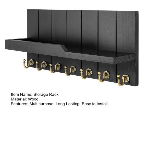Wooden Key Holder Wall Mounted Storage Rack with Hooks Strong Load-bearing Solid Construction Easy To Install Entryway Storage Shelf
