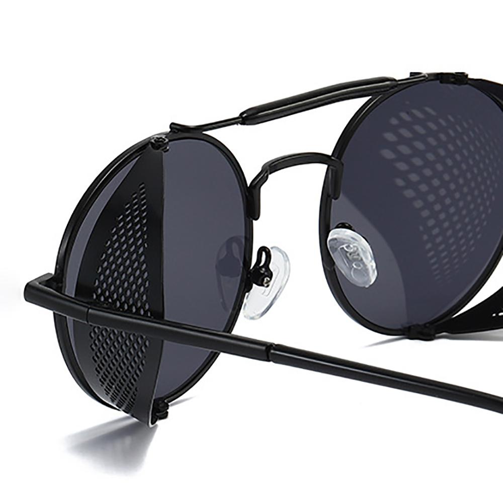 VIVIBEE Steampunk Sunglasses Men 2025 Trending Gothic Round Alloy Red Metal Punk Goggles Retro Party Sun Glasses