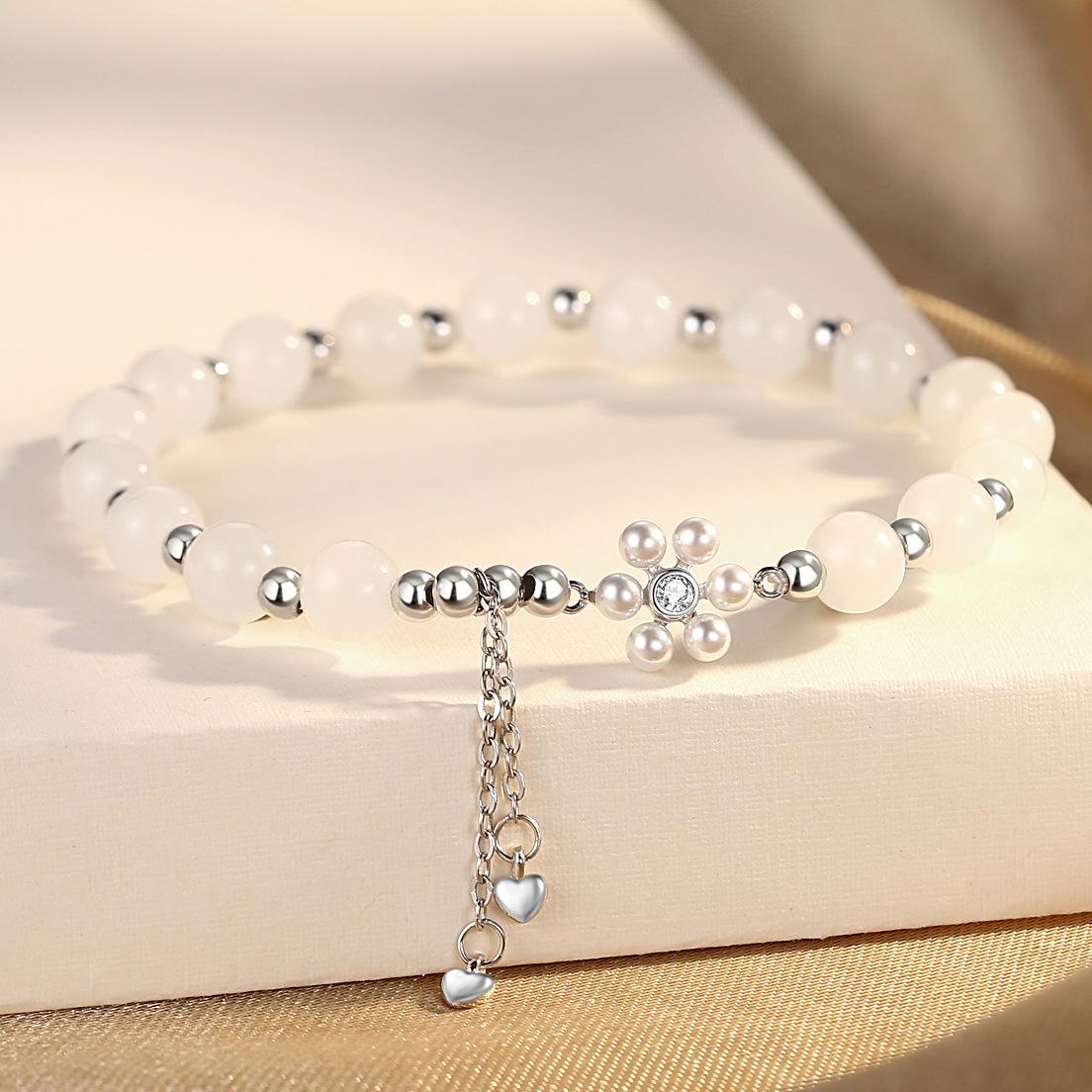 

S925 Hotan Нефритовый браслет Женская мода Синтетический жемчуг, инкрустированный цирконом, ювелирные изделия, легкий роскошный стильный браслет с кисточками Love Adjustable size