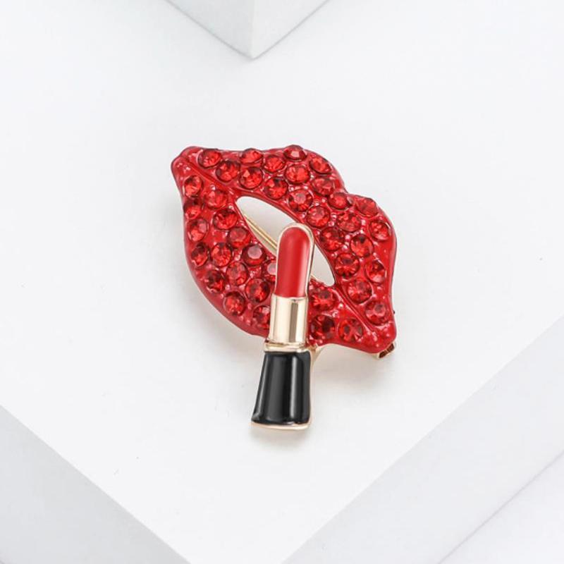 [HF](HS)1Pc Fashion Sexy Lipstick Red Lips Rhinestone Brooches For Women Clothing Coat Accessories Gifts