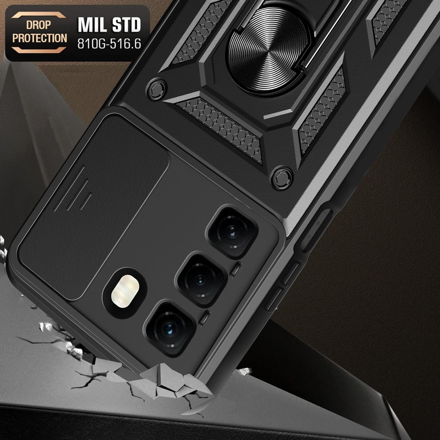 

For Infinix Hot 50 4G Case with Slide Camera Lid PC+TPU Kickstand Phone Cover Silver