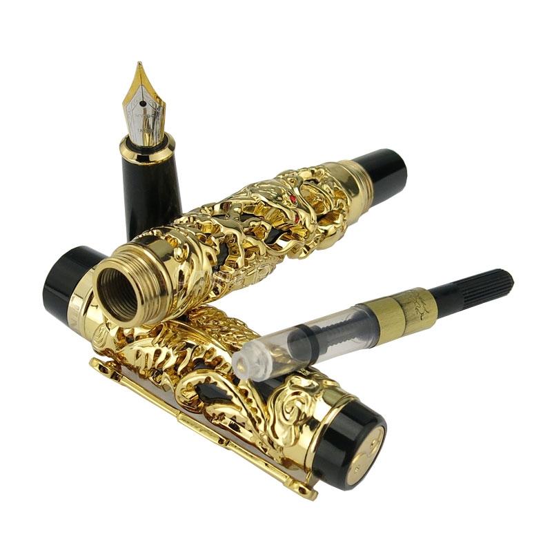 Jinhao Vintage Intaglio Metallico Goffratura Drago e Fenice Pennino Medio Pennino Pesante Penna Stilografica Nobile Ufficio Scuola