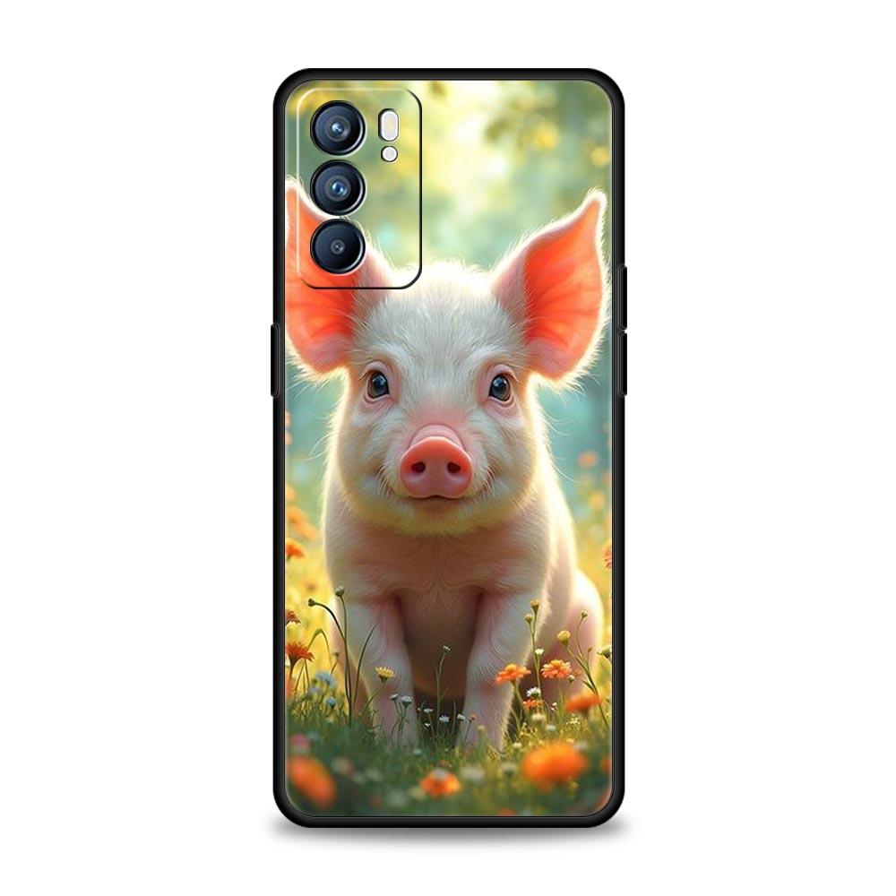 Cute Pig Phone Case For Oppo A17 A31 A54 A57 A78 A79 A98 Find X5 X6 Reno 6 7 8 10 11 12 13 F Pro 5G Soft TPU Cover Fundas Capas