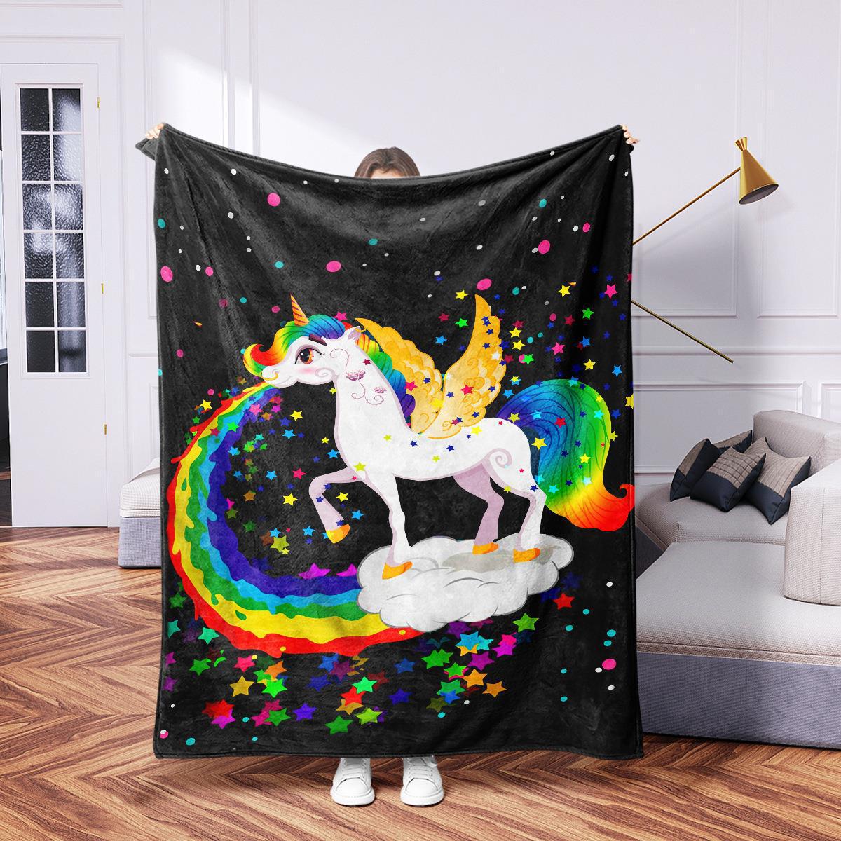 

Cartoon unicorn digitalprinted polyester Bedroom velvet flannel soft sofa cover blanket Fleece soft sofa cover blankets 75x100cm