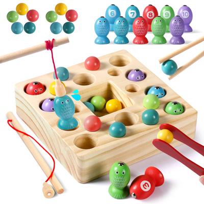 Montessori Toys for Girls Boys Montessori Toys 3 In 1 Fishing Game Bright Color Wooden Fishing Toys Toys for Girls Children Toys Magnetic Toys Toys