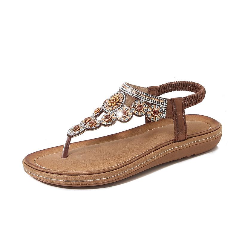 

Round Toe Plus Size Rhinestone Cutout Flat Bohemian Summer Shoes – A866 43 бронзовий