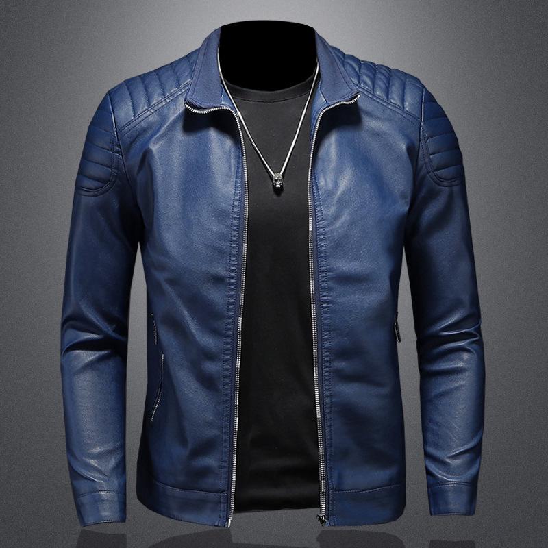 Men's Stand Collar Slim Fit Leather Motorcycle Jacket - 2024 Autumn/Winter Korean Style Outerwear