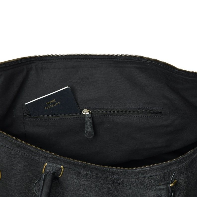 Handmade Black Leather Duffle Bag: Personalized Travel Overnight Bag