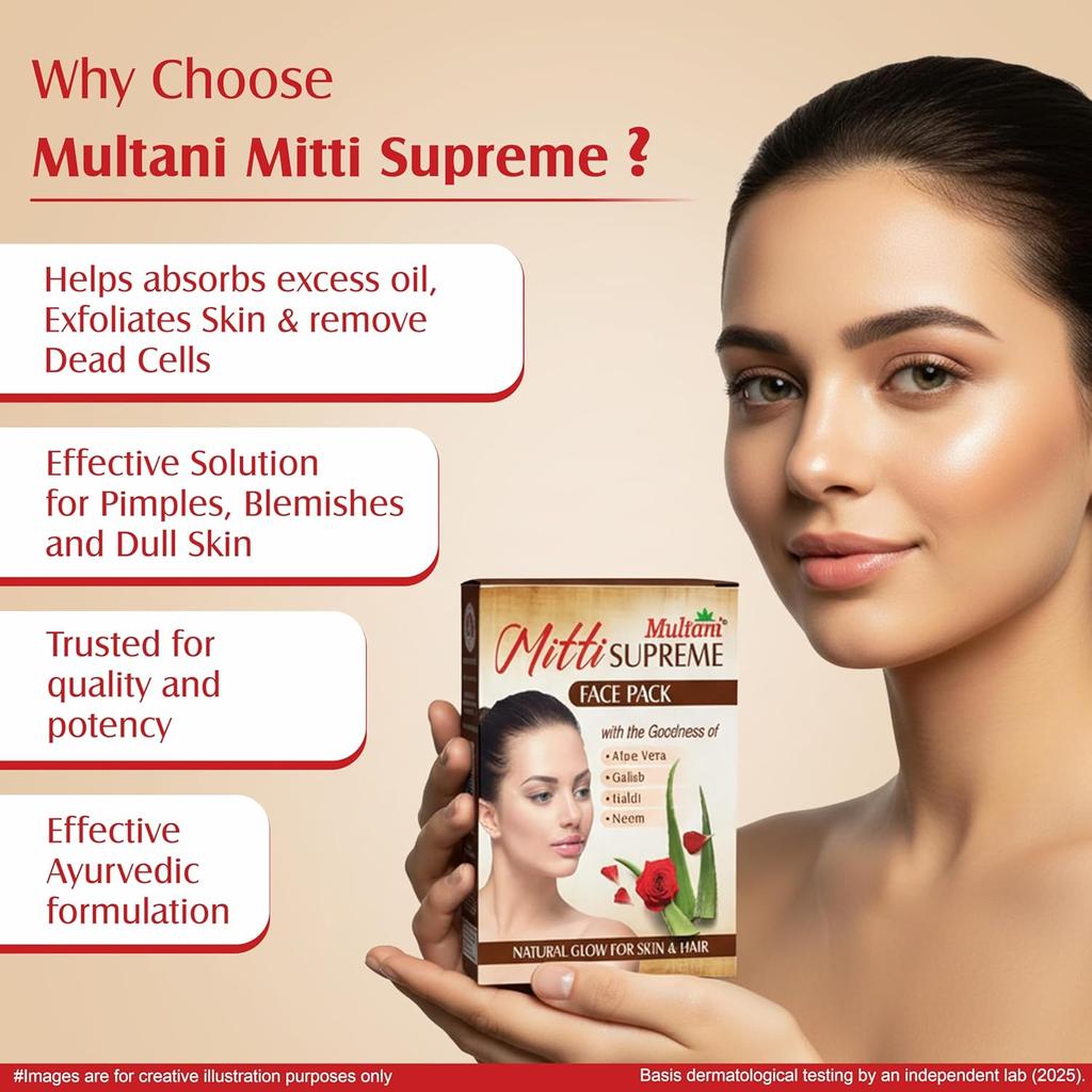Multani Mitti Supreme Face Pack Powder 100 g Each Pack Of 3 For Oil Control Deep Cleansing Skin Care Face And Hair Mask