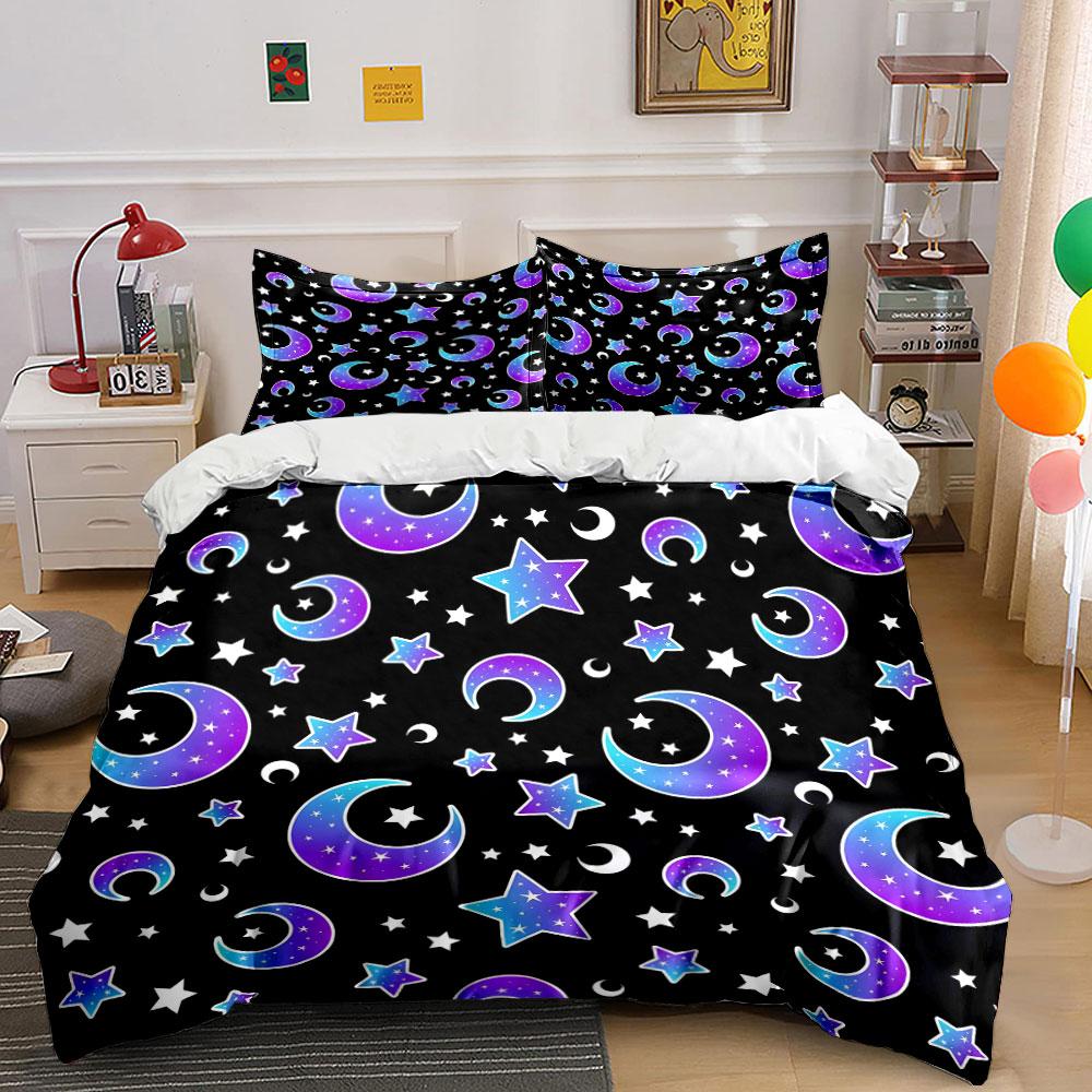 Starry Moonlit Background Bedding Set For Kids Luxury Gift 3Pcs Digital Print Comforter Set Soft Comfortable Breathable