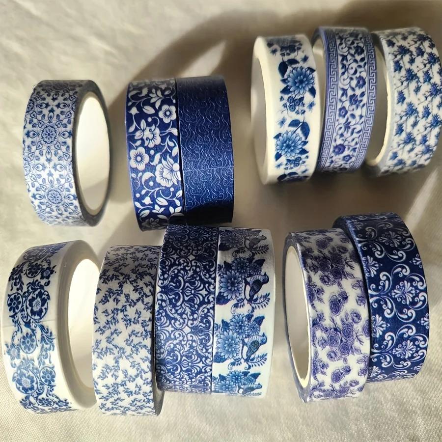 12 Rolls Per Set Blue & White Washi Tape Pretty Chinoiserie Designs Decorative Tape for Journaling, Scrapbooking