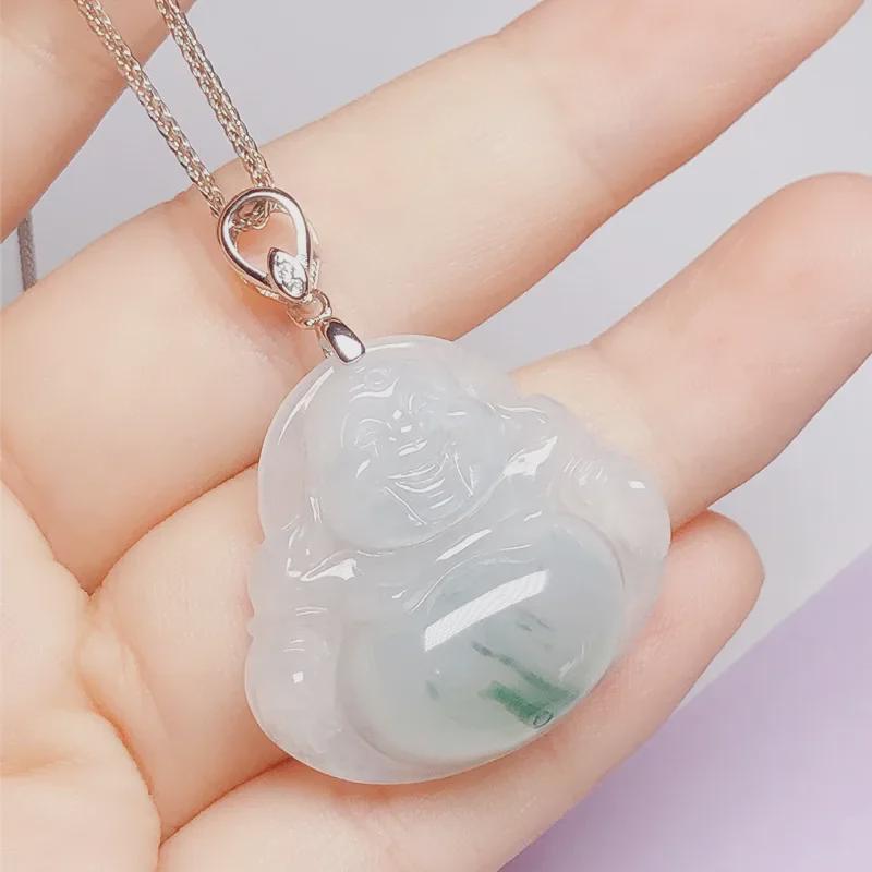 S925 Sterling Silver Jade Guanyin Pendant with Oblique Hole Necklace Buckle