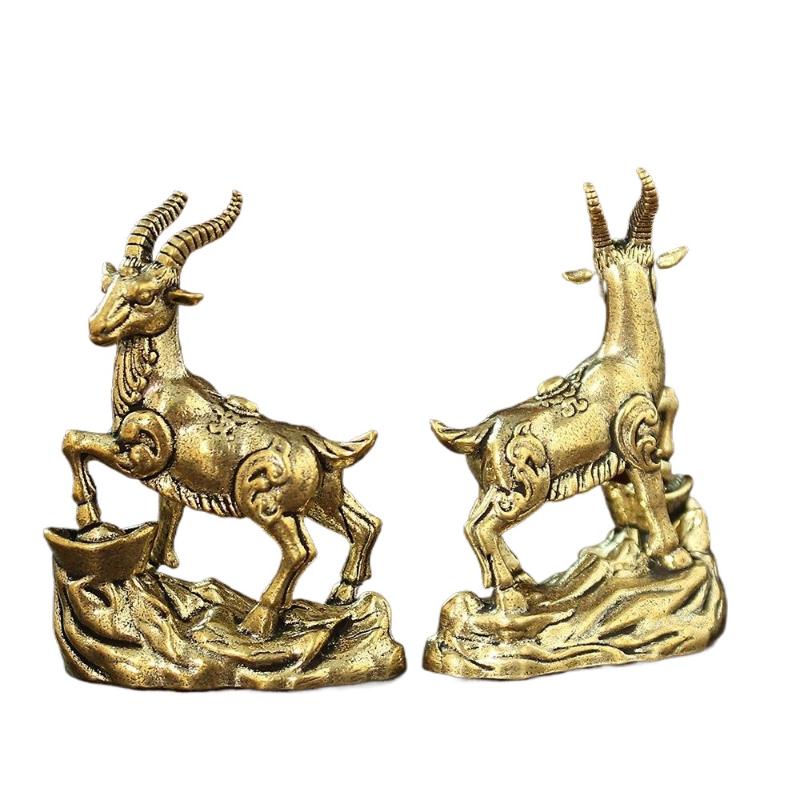 High Quality Vintage Feng Shui Coins Goat Statue Desktop Ornament Home Decoration Craft Accessories Lucky Zodiac Animal Figurine