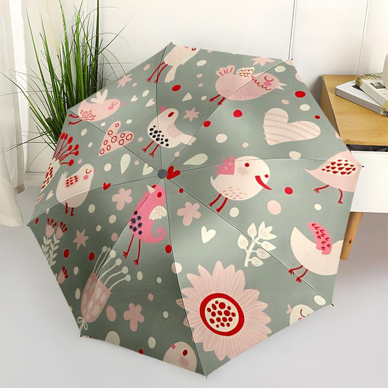 1pc Birds Flowers Fashionable Automatic Opening/Closing Folding Umbrella with 8 Bones, Windproof Portable, Daily Use118