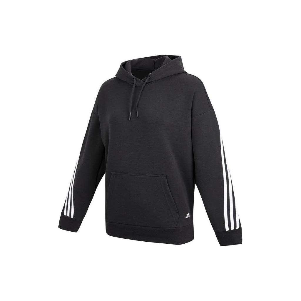 Adidas Striped Cuff Casual Pullover Hoodie Women Tops Black H67044