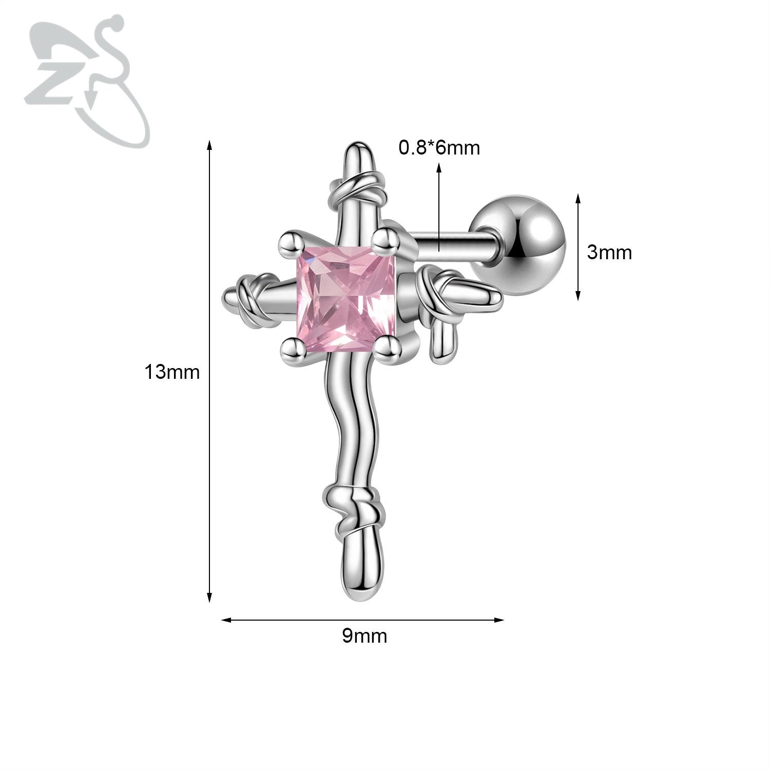 

ZS 1 Piece 20G Pink Heart Stud Earrings For Women Girls CZ Crystal Cartilage Helix Conch Piercing Jewelry