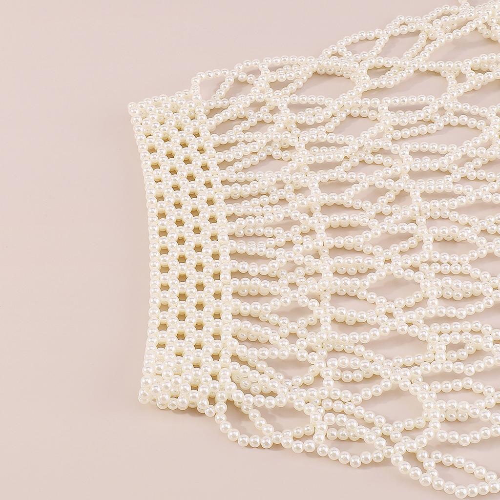 Luxury Retro Body Chain, Elegant Palace Style Imitation Pearl Hollow Tassel Shawl Body Chain Jewelry