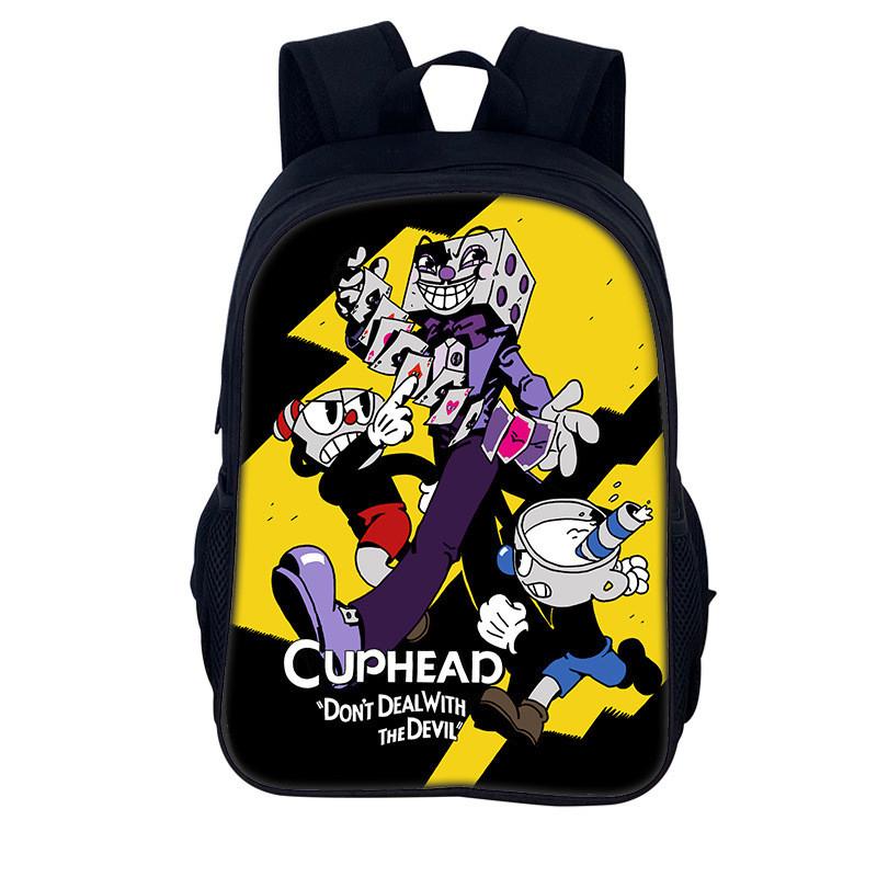 Cuphead Cartoon Backpack For Kids With Nylon Material And Spacious Design For School And Travel