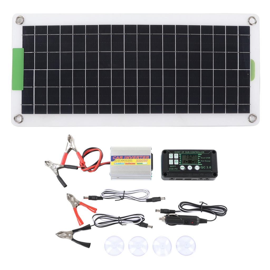 Solar Inverter Kit 220W Monocrystal Silicon High Output Portable Solar Panel Kit for Hiking Camping DC12V to AC220V