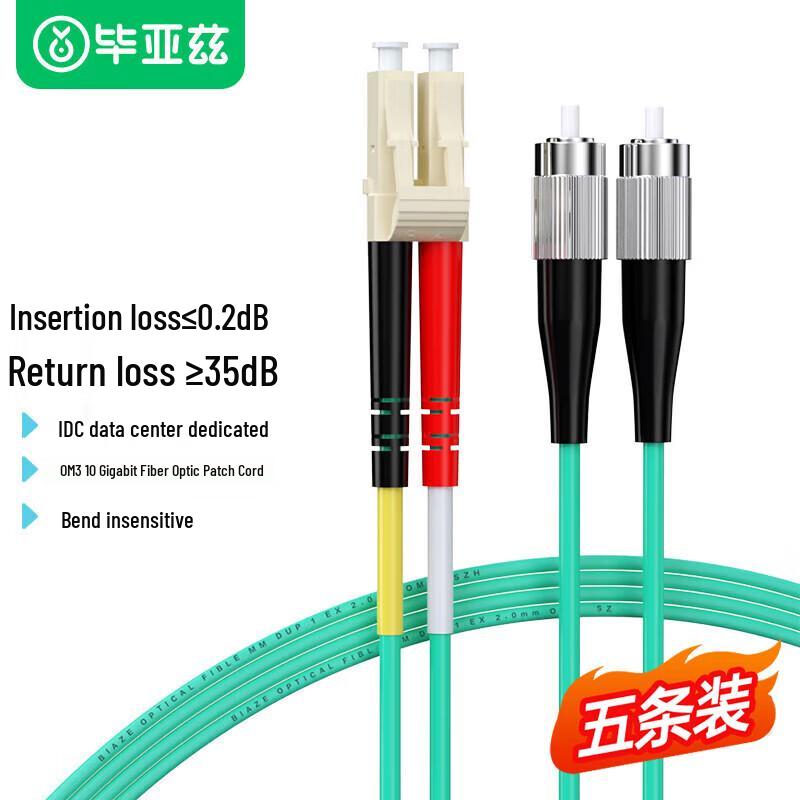 

BIYAZI OM3 LC-FC 10G Multimode Duplex Fiber Patch Cable, 5m 5-Pack
