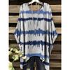 Minimalist Striped Pattern Print Irregular Hem Round Neck Short Sleeved Top for Women Temperment Casual Style Outdoor Vacation