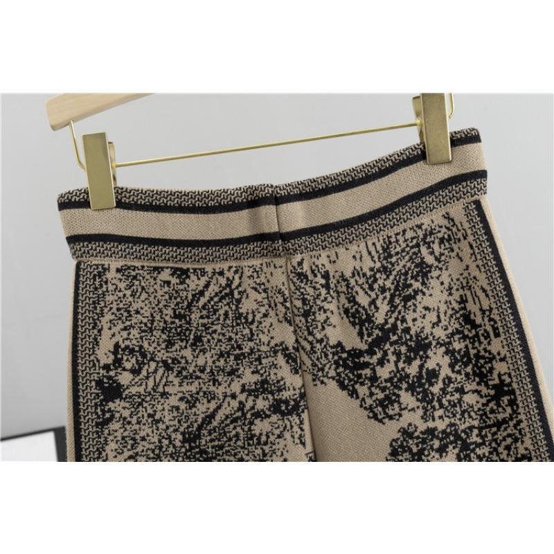 Tiger Print Knitted Suit Women's Autumn Fashion Sweater Loose Wide-leg Pants Two-piece Set