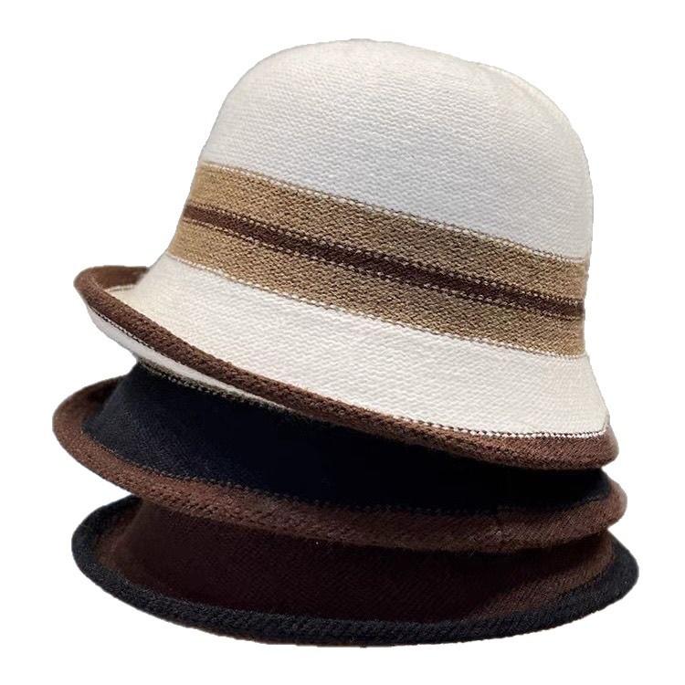Autumn and Winter New Warm Autumn and Winter British Versatile Bucket Hat Elegant Retro Striped Top Hat Basin Hat Fashion Hat
