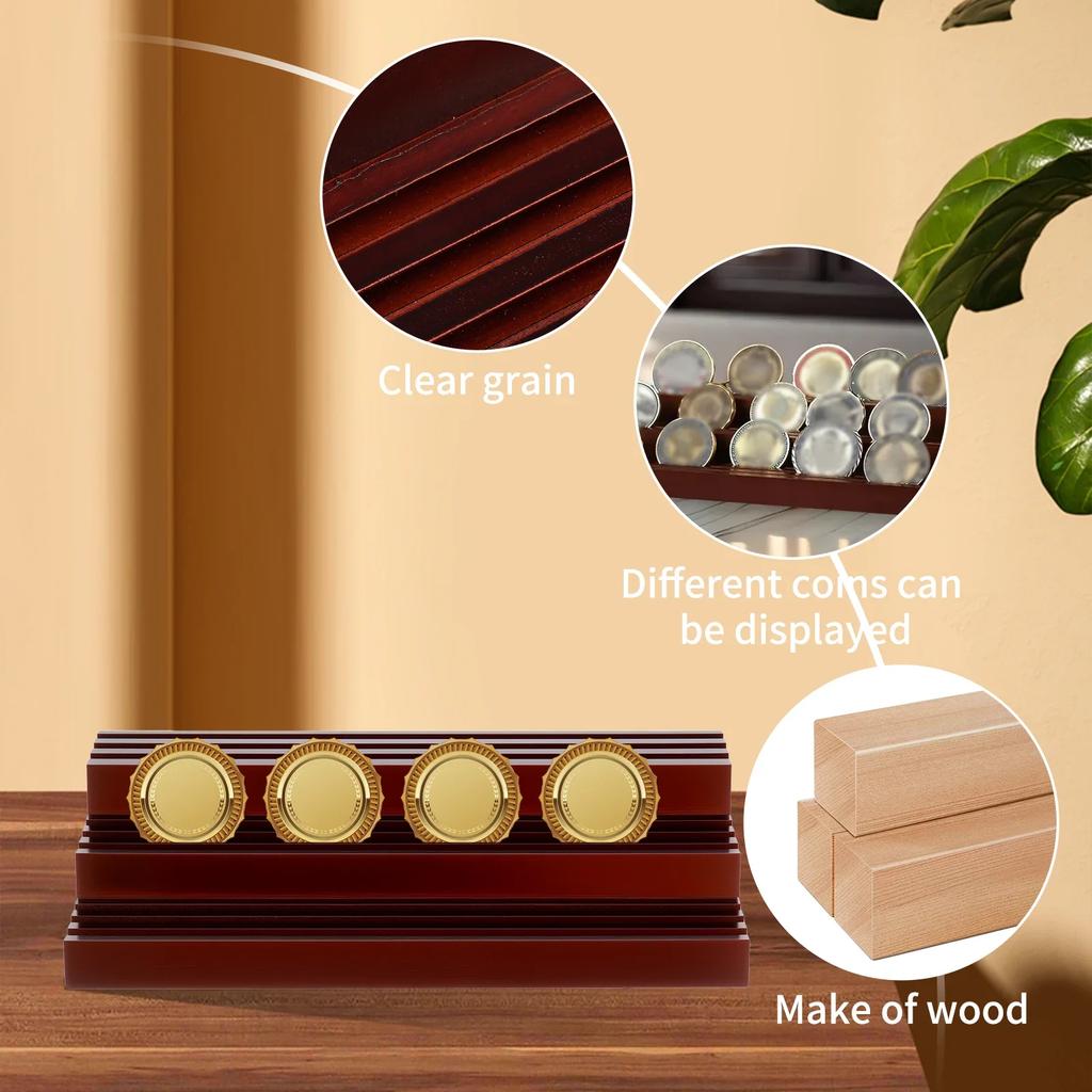 3-stufiger Münz-Display-Ständer Holz-Sammlermünzen-Ständer Schreibtisch-Aufbewahrungsständer für Abzeichen Medaille Auto-Emblem Organisieren Heimdekoration