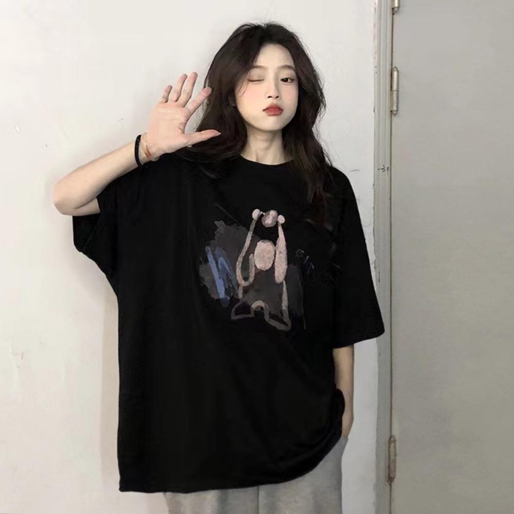 Women's Summer Drop Shoulder Loose T-Shirt, Korean-Style Short-Sleeve Stylish Top, Comfortable and Breathable