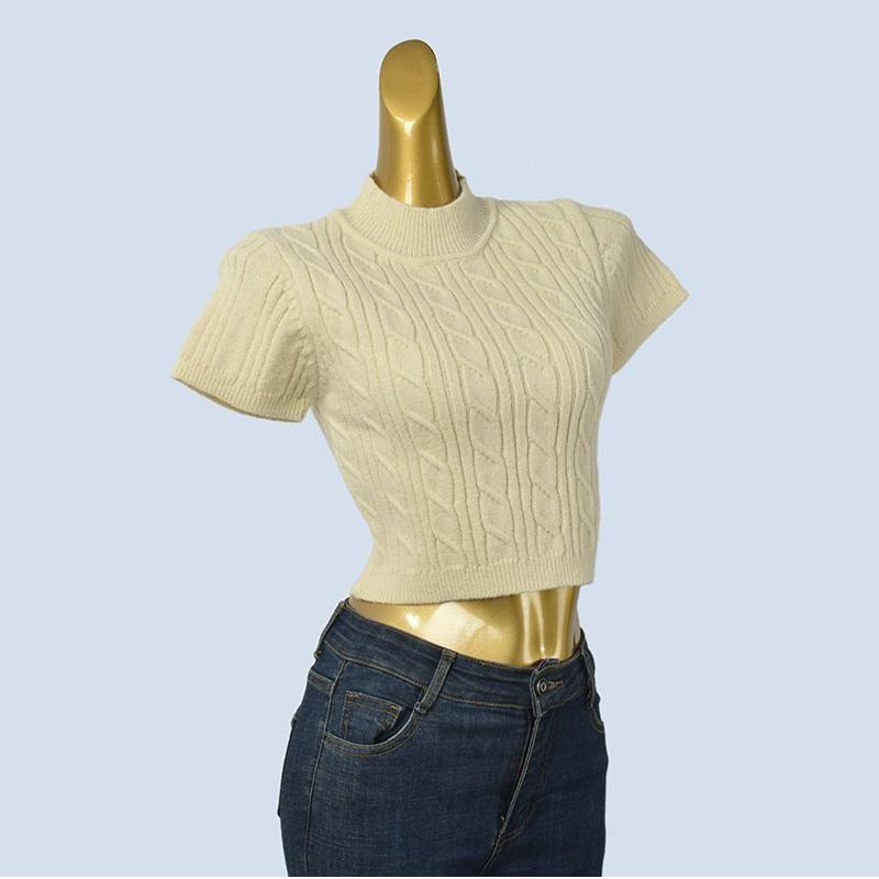 Half-high Collar Short Sleeve Short Twist Solid Knit Sweater Bottoming Shirt Pullover Autumn and Winter Women Clothes