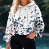 Women's Floral Print Loose Casual Long Sleeved Hooded Sweatshirt