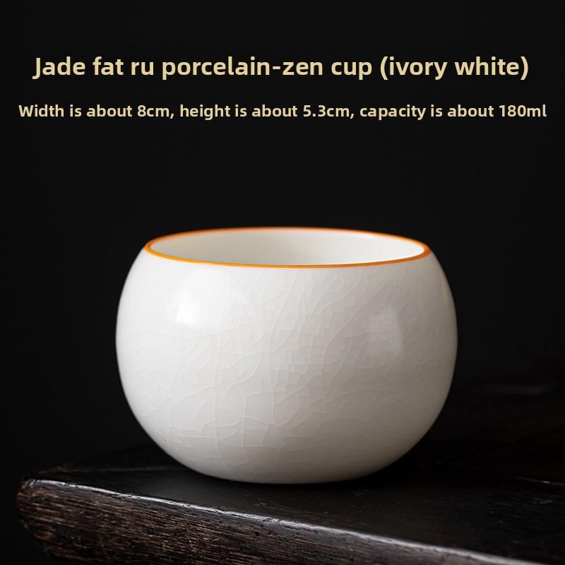 Jade Fat Ru Porcelain Meditation Cup | Ceramic Kung Fu Tea Set Master Cup - Large Ru Kiln Single Cup with Open Piece Raisable