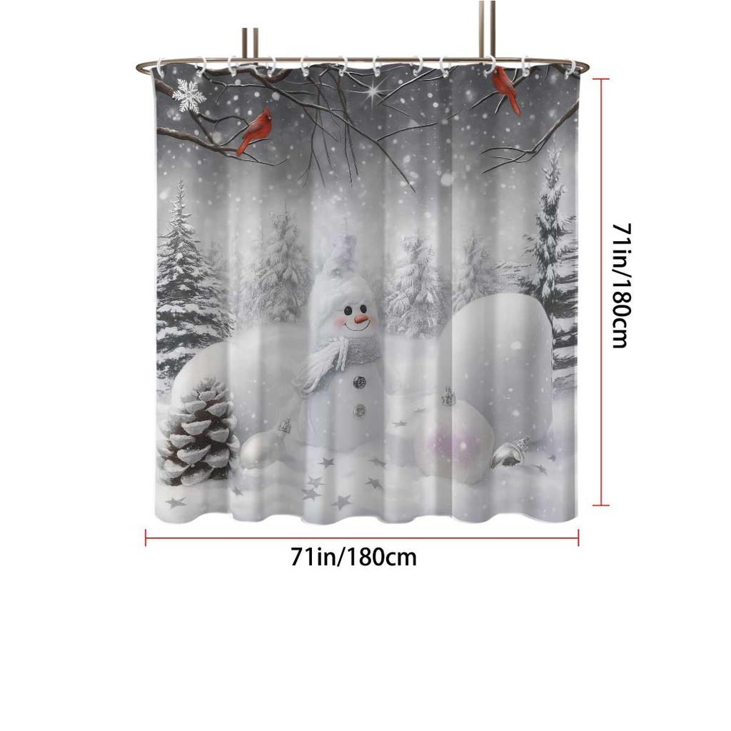 1 Pc Christmas White Snowman Shower Curtain Waterproof Shower Partition Curtain With 12 Hooks Multiple Sizes Machine Washable