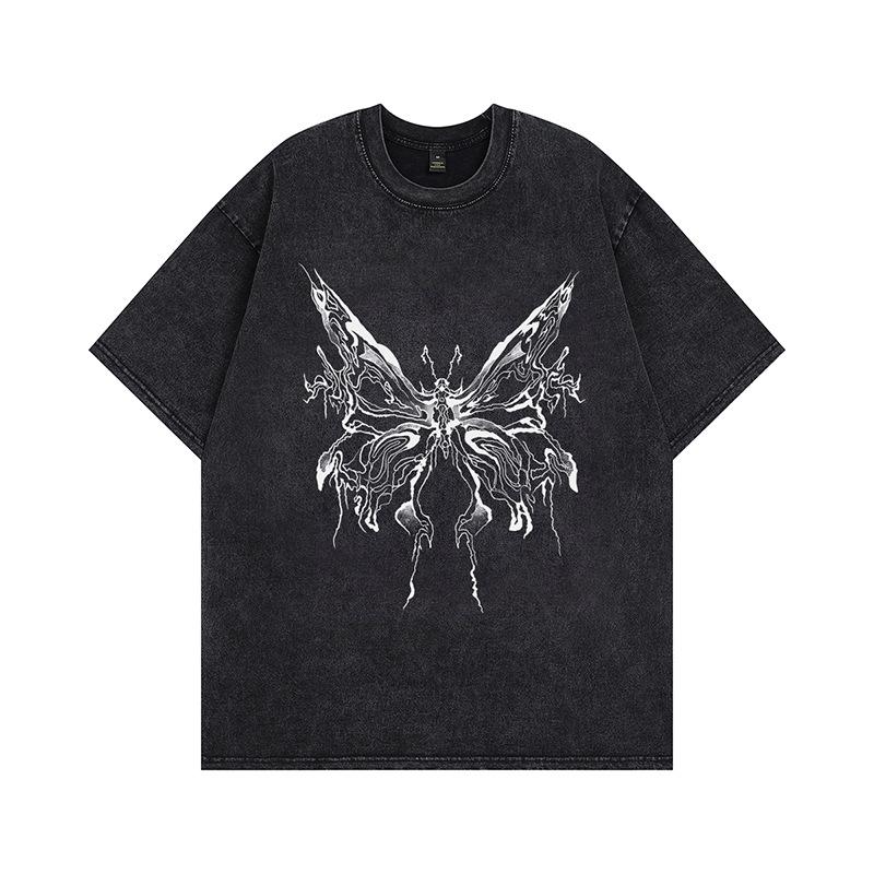 New loose trendy brand American retro high street short-sleeved heavy vintage washed old couple half-sleeved t-shirt