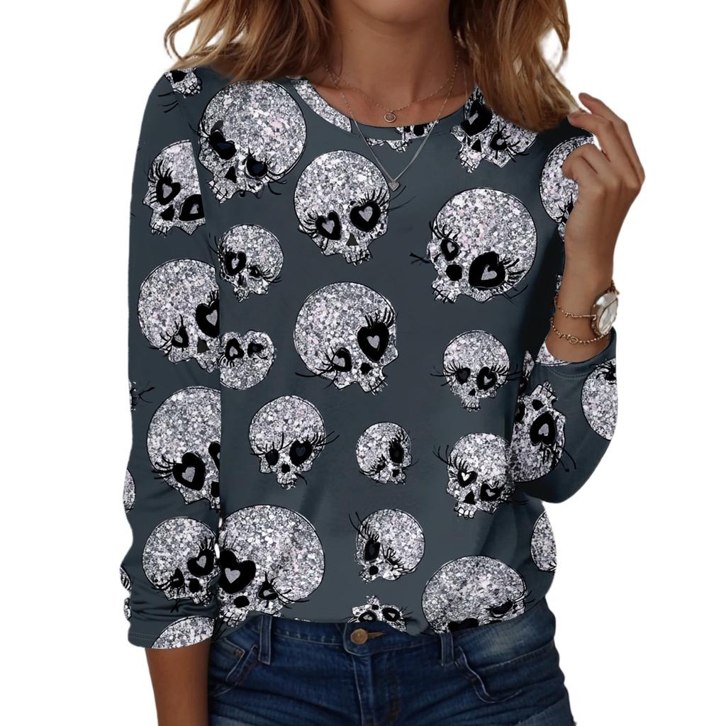Women's Casual Long Sleeve Print Crewneck Top