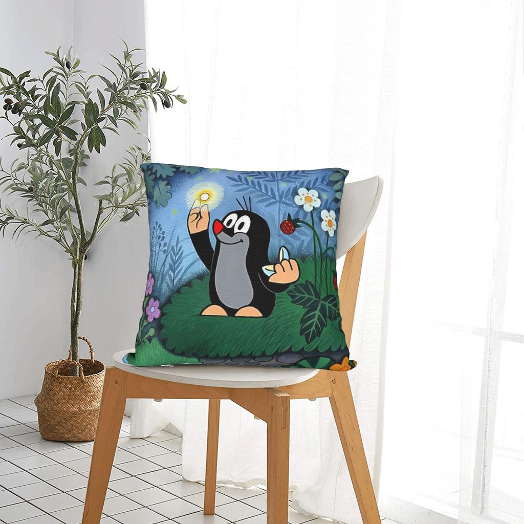 Pillfodral med den lilla mullvaden Kawaii-kuddfodral Bekväma kuddfodral för vardagsrummets soffa