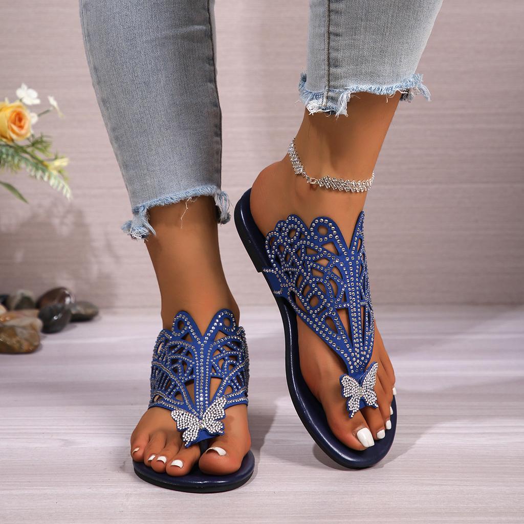 Women's Rhinestone Butterfly Flat Sandals